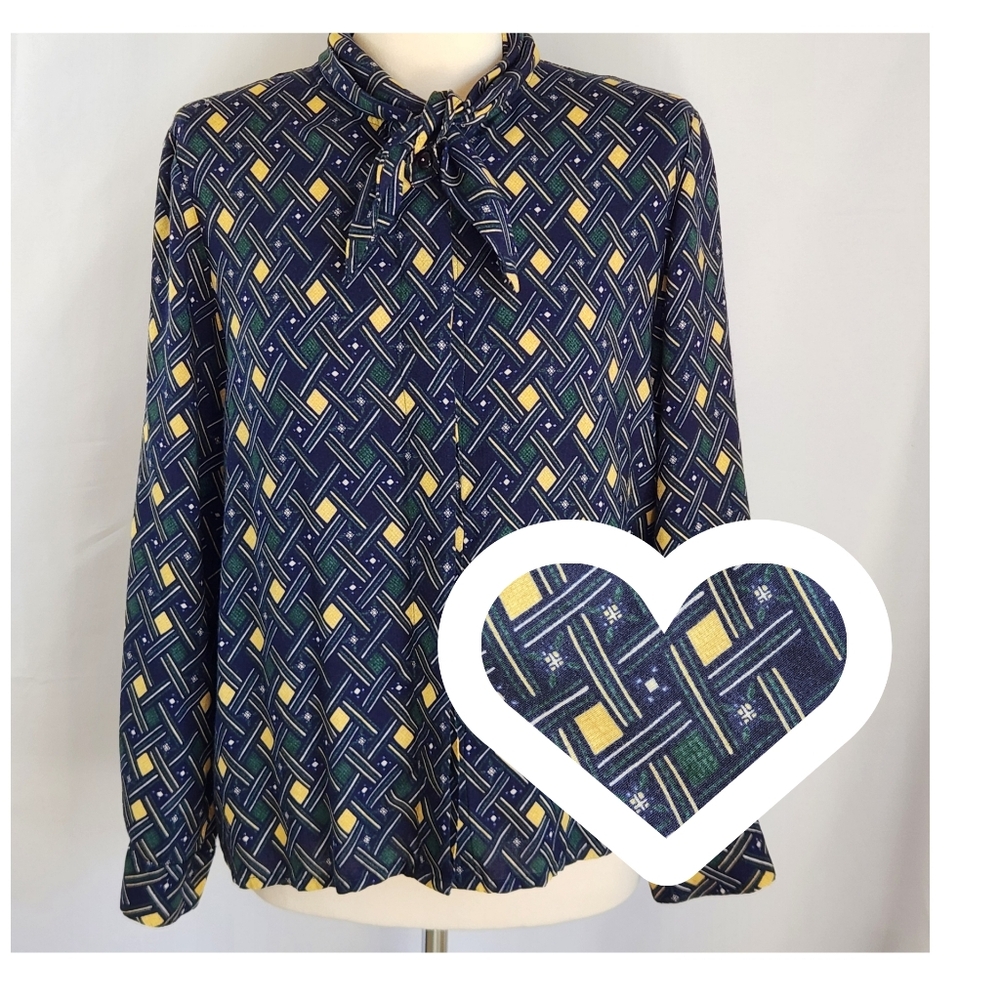 Women's Size 12 Vintage Pendleton Blouse Top Button Down Shirt Tie Neck Pussybow